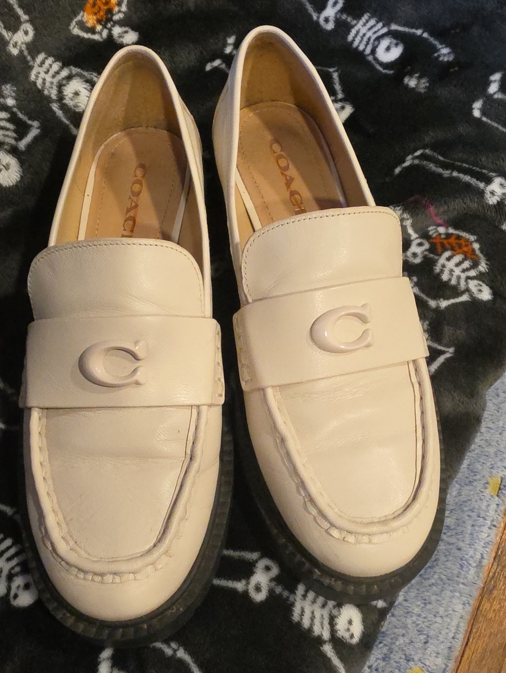 Coach Cream Leather Penny Loafers with Signature C
